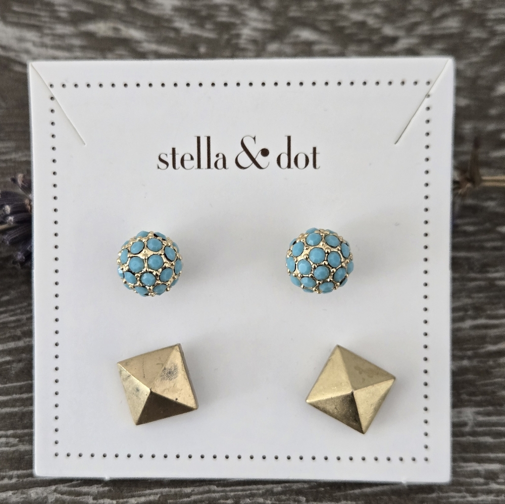 Stella & Dot Blue and Gold Earring Set
